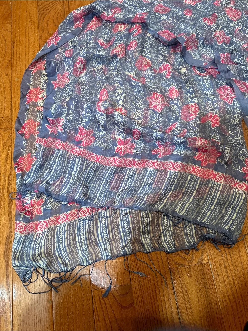 Calypso Christiane Celle 100% Silk Boho Scarf Wrap Shawl Blue Pink 70